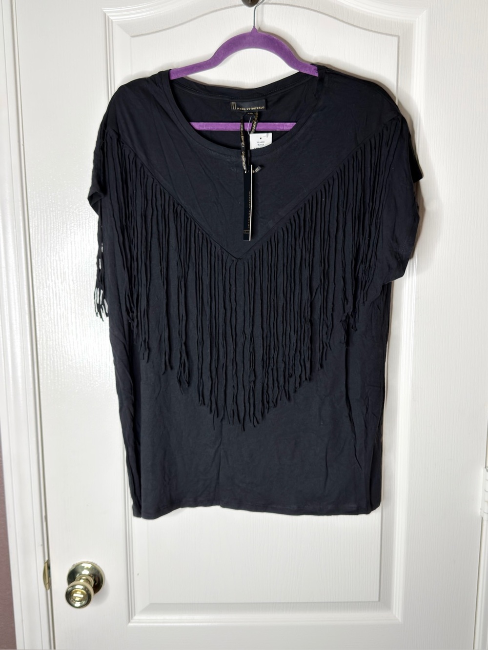 New JEANS BY BUFFALO Fringe Short-Sleeve Top Size XL